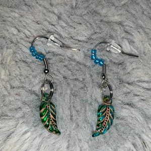 Handcrafted Blue Feather Charm Earrings